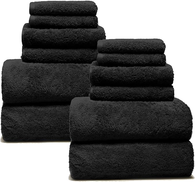 Italic Ultraplush 12-Piece Family Towel Set – Luxury Bath Towels, Hand Towels & Washcloths – Plush, Quick Dry, 800GSM 100% Australian Cotton for Bathroom & Spa (Black)