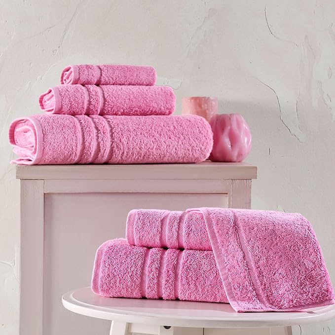 Hawmam Linen Pink 6 Piece Bath Towels Set for Bathroom Original Turkish Cotton Soft, Absorbent and Premium 2 Bath Towels, 2 Hand Towels, 2 Washcloths
