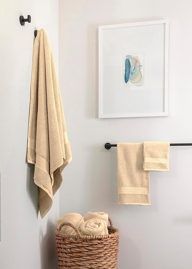 Fabdreams 100% Organic Cotton Bath Towel Set of 6 700 GSM Hotel Premium Plush Absorbent Soft Durable Skin-Friendly Spa Quality Bathroom Comfort with 2 Bath 2 Hand Towels and 2 Wash Cloths Dune Tan