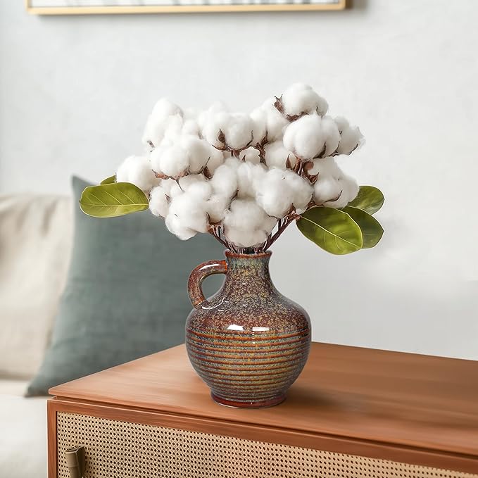 Sunddo Brown Ceramic Vase 6 Inch - Small Rustic Decorative Vase with 1 Handle, Rustic Farmhouse Decor, Bedroom, Bathroom, Bookshelf, Mantel, Coffee Table Decor