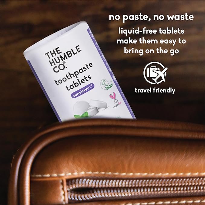 The Humble Co Sensitive Chewable Toothpaste Tablets, Spearmint - Fluoride-Free Toothpaste Tabs for Sensitive Gums & Teeth - Bite, Chew, Brush - Travel-Friendly Dental Oral Care & Hygiene - 180 Count