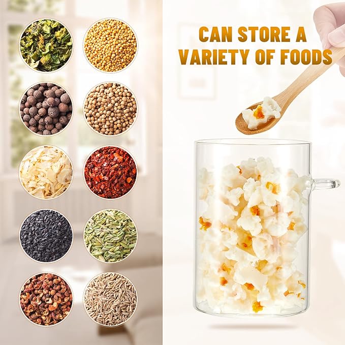 Tessco for you 8 Pack Sugar Jar Glass Container with Spoon Clear Glass Jars with Bamboo Lid and Spoon Scoop for Women Christmas Kitchen Gift Coffee Beans, Spice, Sugar, Nuts, Candy, Salts (17 oz)