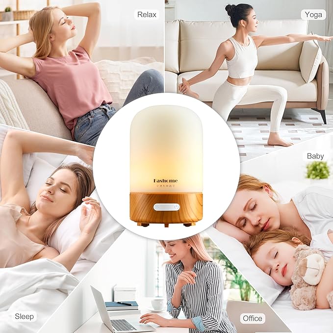 Essential Oil Diffuser, 100ml Ultrasonic Aromatherapy Humidifier, 6 in 1 Quiet Diffuser with Auto Shut-Off Function, Small Essential Oil Vaporizer（White）