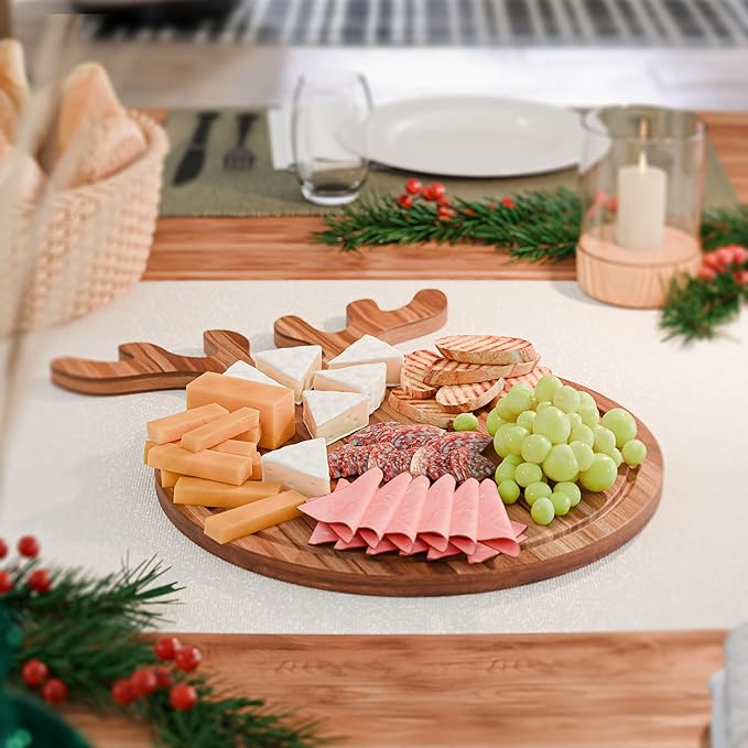 New – Reindeer Charcuterie Board – Acacia Wood Christmas Cutting Board (17x13in) Holiday Serving Tray, Winter Cheese Board, Wooden Christmas Platter & Kitchen Decor Gift for Festive Entertaining