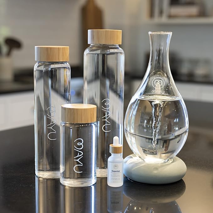 mayu Portable Container Water Bottle With Bamboo Lid - Eco Friendly & BPA Free Borosilicate Glass Infuser Bottle - Leak Free Design - For Storage, Everyday Use And Non-Toxic Hydration - 51oz 1.5L