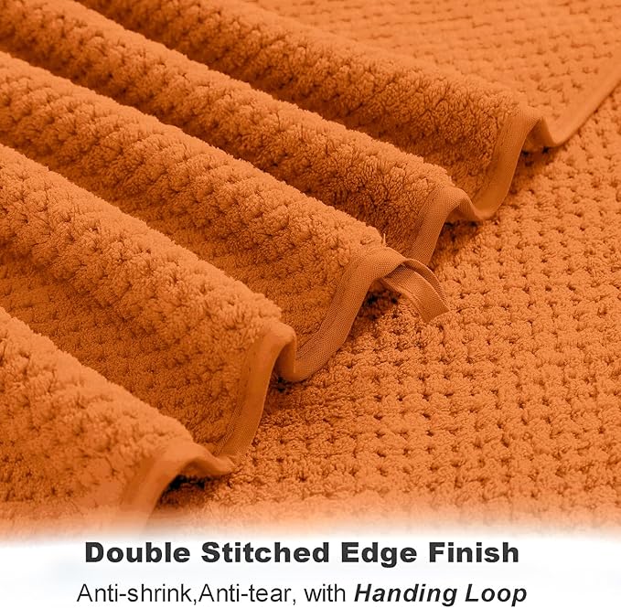 8-Piece Bath Towel Set, 2 Extra Large Bath Towel Sheets, 2 Hand Towels and 4 Washcloths - Highly Absorbent Quick Dry Microfiber,Ultra Soft Towel Set for Bathroom, Waffle Weave Design (Orange Red)