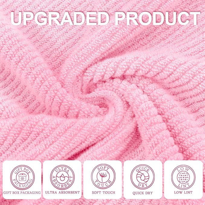 VOOVA & MOVAS Pink Towels for Bathroom - 100% Cotton | Quick Dry | Thick | Lightweight, 3PCS Towel Set, 1 Large Bath 30"x56", 1 Hand 18"x28", 1 Washcloth 13"x13", Bathroom Essentials