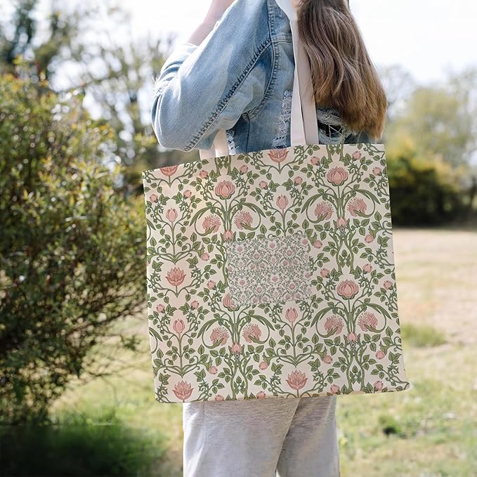 Animals-Flowers-Fruits-Bow Valentines Canvas Heart Tote Bag, Coquette Reusable Shopping Grocery Bags