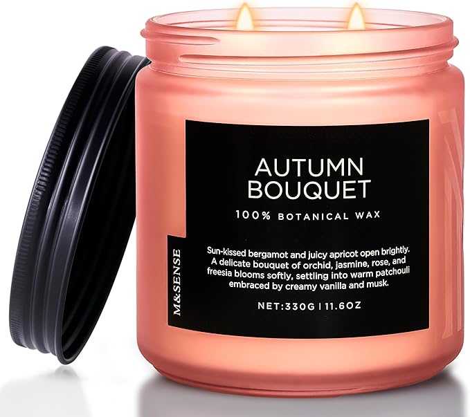 M&SENSE Fall Candle Autumn Wreath Scented, Large 11.6oz Natural Soy Wax 70 Hours Burn Time Clean Non Toxic Candle Classic 2 Wicks Gifts