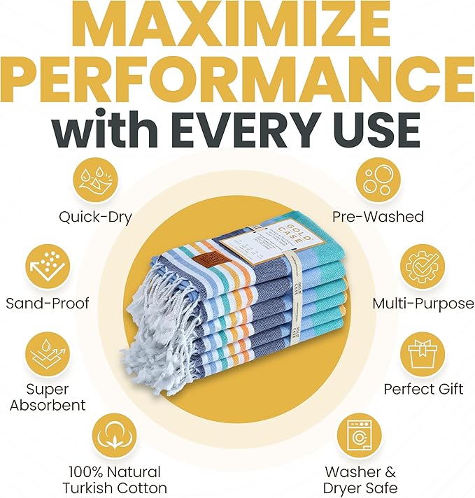 Gold CASE Turkish Hand Towels for Bathroom Set of 6 – 20 x 40'' – 100% Cotton Bathroom Hand Towels – OLYMPOS Towel for Spa, Face, Tea & Dishcloth – Decorative Cloth – Multicolor