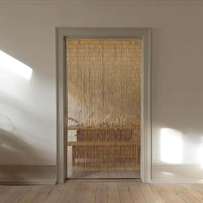 Handmade 99 - Strand Bamboo Curtain – 35.5 X 78 Inch Doorway Curtain, Natural Bamboo Screen, Boho Home Decor, Room Divider, Porch & Patio (Stainless Steel Core)