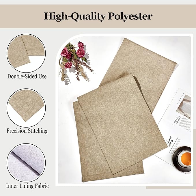 Mebakuk Linen Farmhouse Table Runner Large Burlap Style Soft and Waterproof Decorative Fabric Runner for Outdoor Wedding and Dinner (14 x 108 Inch, Mocha)