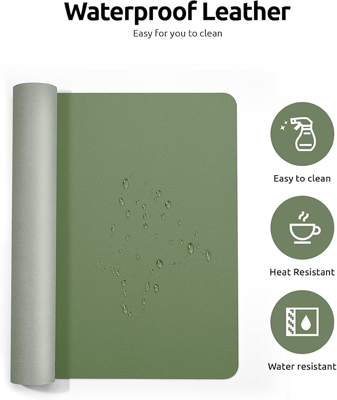 YSAGi Leather Desk Protector, Office Mat, Large Mouse Mat, Non-Slip PU Leather Blotter, Laptop Desk Mat, Waterproof Writing Pad for Office and Home (Bamboo Green, 31.5" x 15.8")