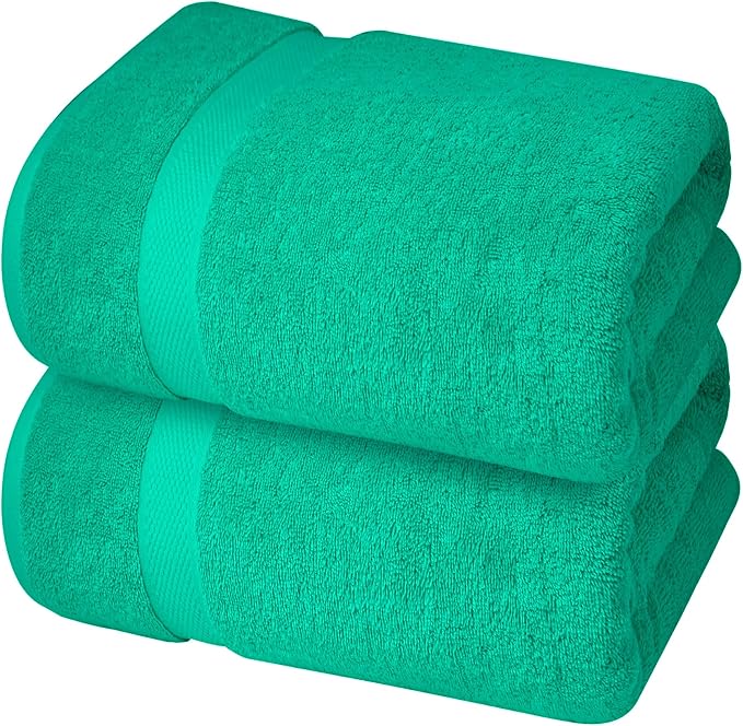 Infinitee Xclusives– Luxury Bath Sheets Towels – 2 Pack 600 GSM (35X70 Inches)– 100% Ring Spun Cotton Large Bath Towels for Bathroom (Vivid Green, Bath Sheet Pack of 2)
