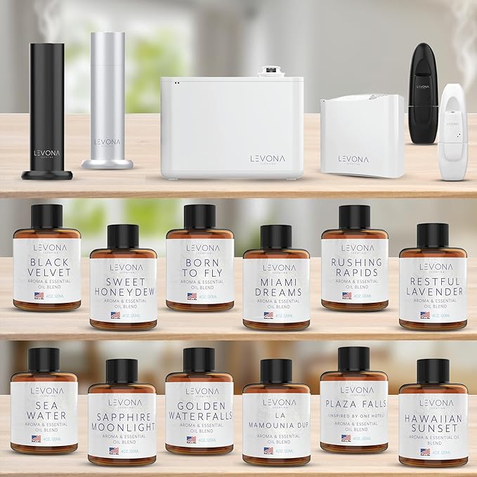 Levona Scent Essential Oil Diffuser - Plug in Air Freshener for Home, Household Supplies & Hotel, Waterless Diffuser & Nebulizer, 500 sqft - Abela 100, White (Button Control, 120ml Oil Included)