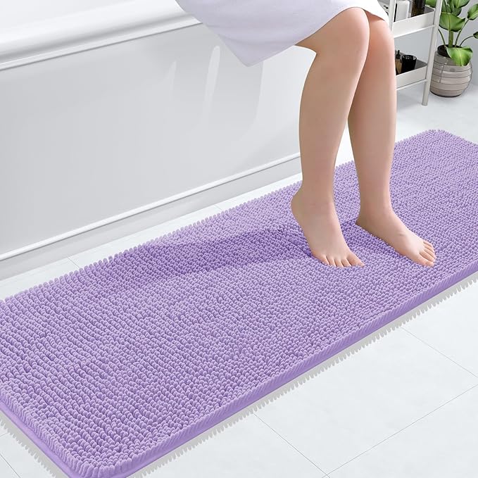 OLANLY Bathroom Rugs 59x20, Extra Soft Absorbent Chenille Bath Rugs, Rubber Backing Quick Dry, Machine Washable Bath Mats for Bathroom Floor, Tub and Shower, Home Decor Accessories, Lavender