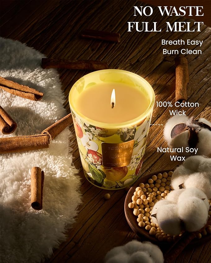 M&SENSE Apple Crumble Scented Natural Soy Candle, 14.1oz 60 Hours Long Lasting Slow Burning, Fall Winter Thanksgiving Christmas Candles Gifts for Home Decor