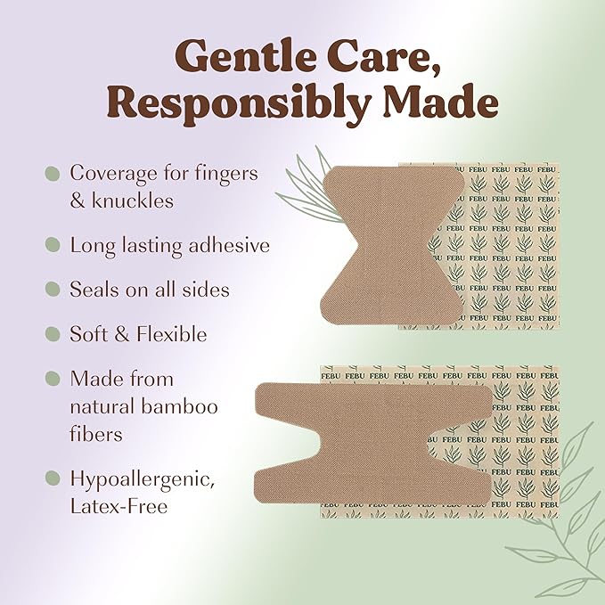 FEBU Eco-Friendly Bamboo Fingertip Bandages | PFAS Free Knuckle Bandages for First Aid | Flexible Fabric Wound Dressing | Fully Compostable, Latex Free Bandage | 30 Count Knuckle & Finger Bandage