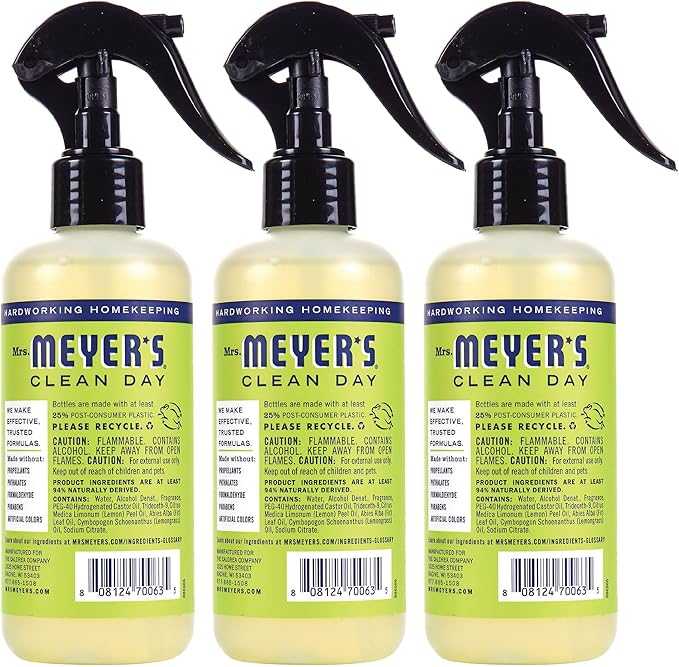 MRS. MEYER'S CLEAN DAY Room and Air Freshener Spray, Non-Aerosol Spray Bottle Infused with Essential Oils, Lemon Verbena, 8 fl. oz - Pack of 3
