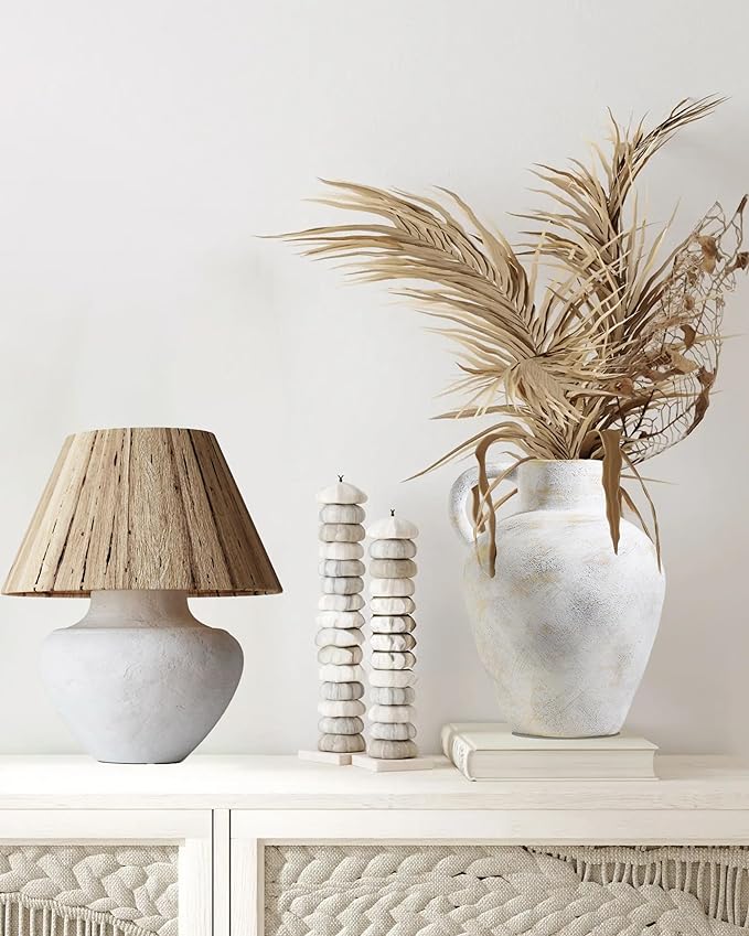 UPWOIGH Ceramic Flower Vase, 12 inch Tall Off-White Farmhouse Rustic Vase, Handcrafted Weathered Handle Pottery Vases, Large Flower Terracotta Vases for Home Decor, Living Room, Table, Shelf