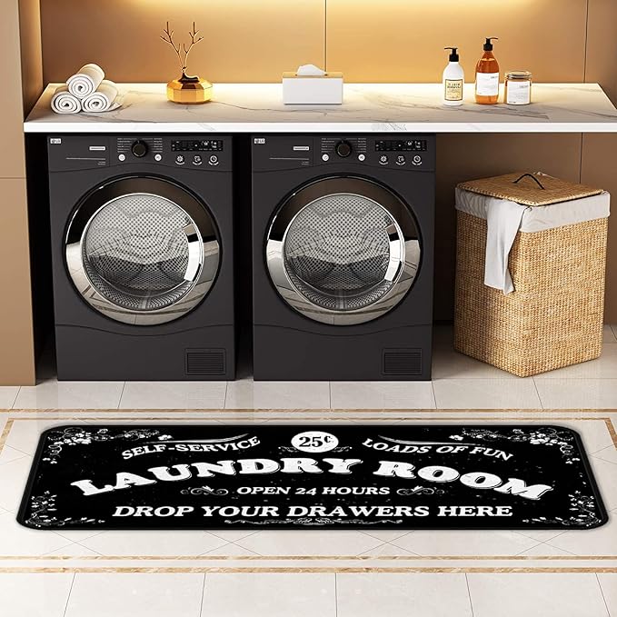 Laundry Room Long Rug Area Rug Non-Slip Floor Mat Waterproof Farmhouse Carpet for Kitchen 72" x 24"(Black-1)