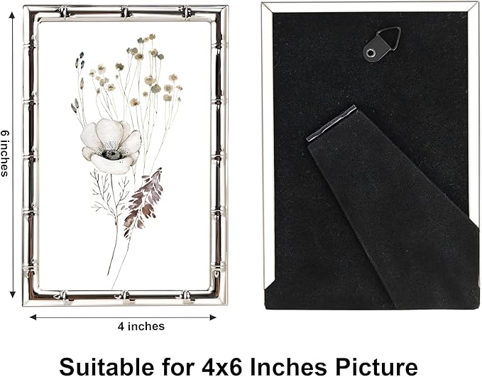 4x6 Picture Frame with Elegant Metal Bamboo Design, 4 x 6 Photo Frames with HD Real Glass, Versatile Display for Tabletop or Wall Mounting, Great for Home Decor and Gift Giving