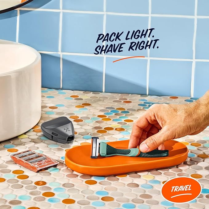 Dollar Shave Club | Travel Shave Set | 4 Swift Rinse Refill Cartridges, 1 Handle (Green), 1 Razor Cover