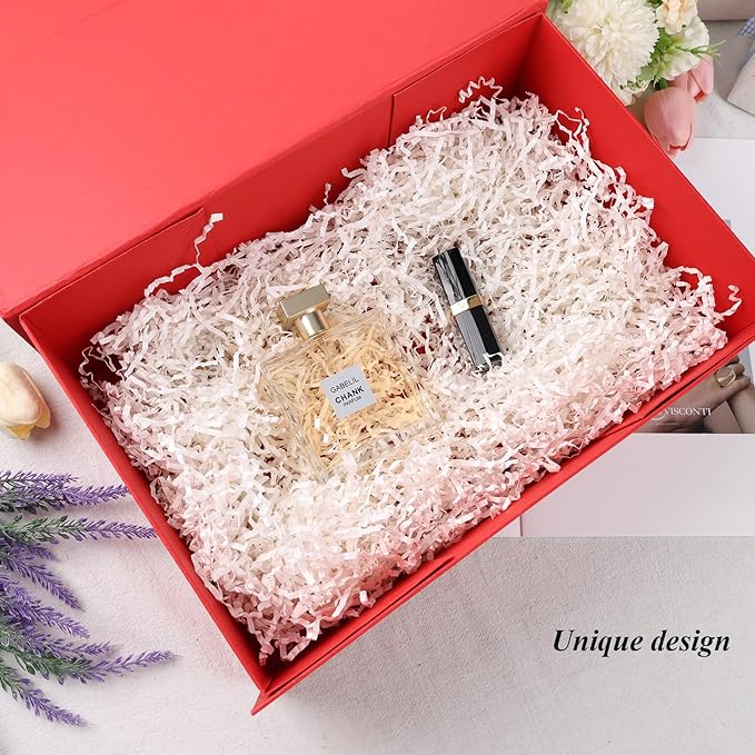 VGOODALL Red Magnetic Gift Box, 14x8.7x4.3inches Gift Box with Lid, Ribbon, Card, Envelope & Stickers for Multiple Occasions