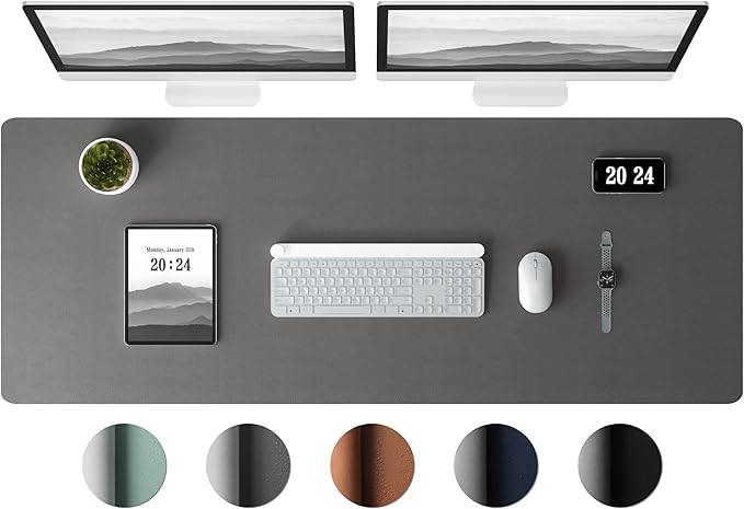 Aothia Leather Desk Pad Protector, Office Mat, Large Mouse Pad, Laptop Desk Pad, Non-Slip PU Leather Blotter, Waterproof Writing Pad for Office and Home (Gray, 47" x 17")
