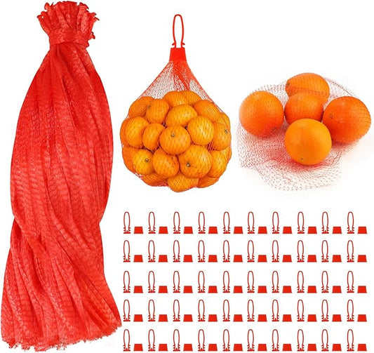 100 Pcs Reusable Mesh Produce Bags, 20 Inch Seafood Boil Bags for Crab with 100 Loop Closures, Onion Potato Storage Net Bag for Vegetables Fruits Seafood