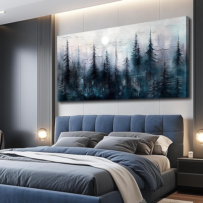 Canvas Wall Art for Living Room Large Wall Decor for Office Bedroom Decoration Foggy Forest Landscape Picture Black and White Painting Artwork Wall Mural Aesthetic Home Decor 30"X60"