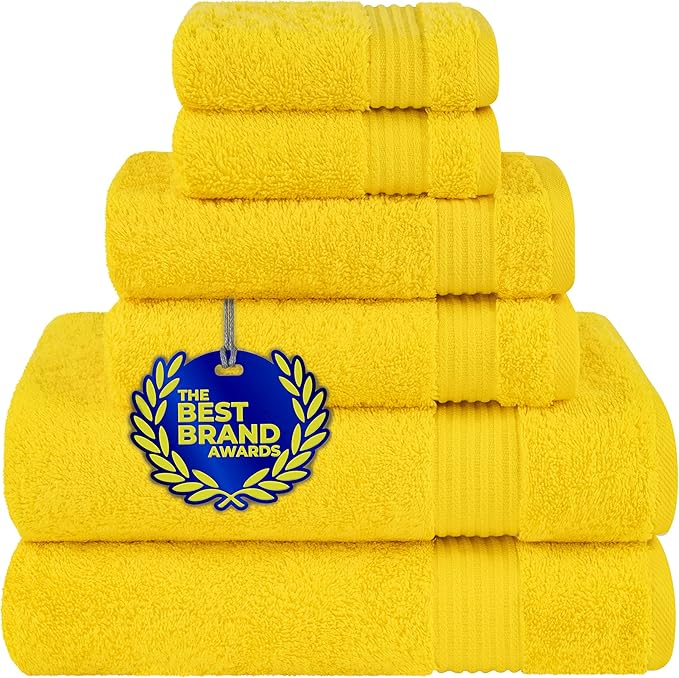 Cotton Paradise 6 Piece Towel Set, 100% Cotton Soft Absorbent Turkish Towels for Bathroom, 2 Bath Towels 2 Hand Towels 2 Washcloths, Yellow Towel Set