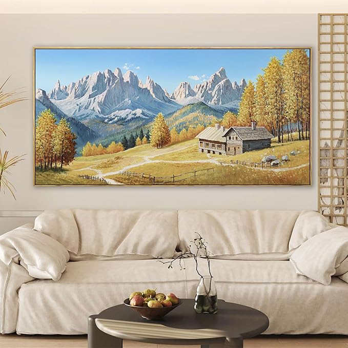 yiijeah Rustic Wall Art - Paintings for Living Room Framed Canvas Wall Decor Large Framhouse Country Fall Snowman Picture for Bedroom Office Home Decoration