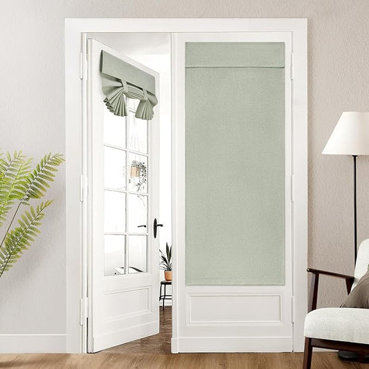 HOMEIDEAS 100% Linen Blackout French Door Curtains, Privacy Door Window Curtains, 26 X 68 Inch Room Darkening Blinds, Thermal Insulated Shades for Bedroom, 1 Panel, Sage Green