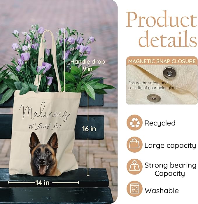 Dog Mama Tote Bag – Cute Dog Lover Canvas Bag, Reusable Shopping Shoulder Bag for Women, Pet Mom Gift,