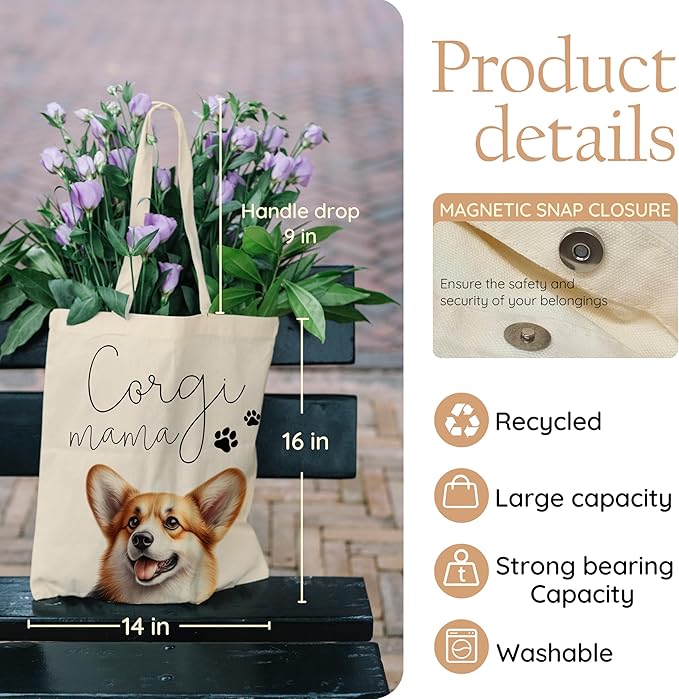 Dog Mama Tote Bag – Cute Dog Lover Canvas Bag, Reusable Shopping Shoulder Bag for Women, Pet Mom Gift,