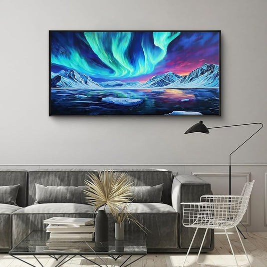 yiijeah Large Living Room Wall Decor - Canvas Wall Art Blue Aurora Scenery Paintings Framed Wall Pictures Artowrk for Walls Bedroom Nature Waterfall Landscape for Office Home Decor