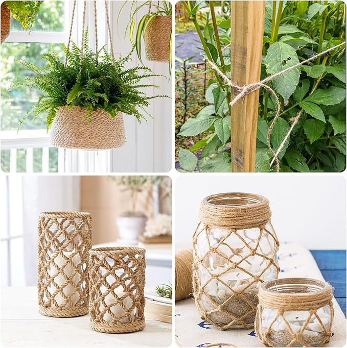 G2PLUS Natural Jute Twine, 3MM 328 Feet Thick Garden Twine String, 3 Ply Brown Heavy Duty Hemp Rope String for Gift Wrapping, DIY Arts & Crafts, Climbing Plants, Home Decor