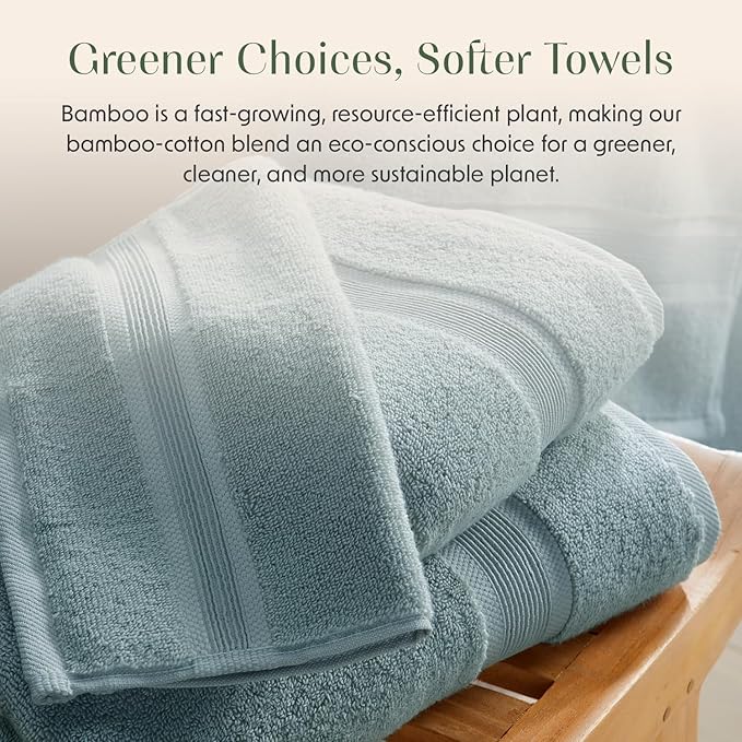 Springtree Home Luxury Bamboo Rayon Bath Towel Set of 4 | 35% Bamboo Rayon - 65% Cotton | Absorbent Quick-Dry Towels for Bathroom | Oeko-TEX Standard 100 Cotton | Aegean