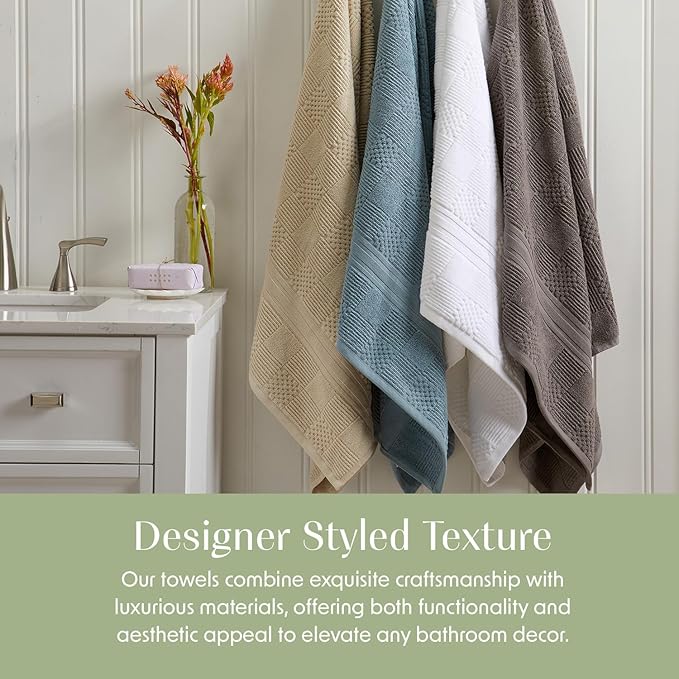 Springtree Home 100% Cotton Bath Towel Set of 4 | White Towels | Geometric Textured Design | Absorbent & Quick-Dry | 4 Bath Towels | Oeko-TEX® Standard 100 Cotton | Myla Collection - White