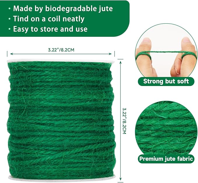 G2PLUS Garden Twine, 3MM 328 Feet Natural Jute Twine String, 3 Ply Green Heavy Duty Hemp Rope String for Gift Wrapping, DIY Arts & Crafts, Climbing Plants, Home Decor, Christmas