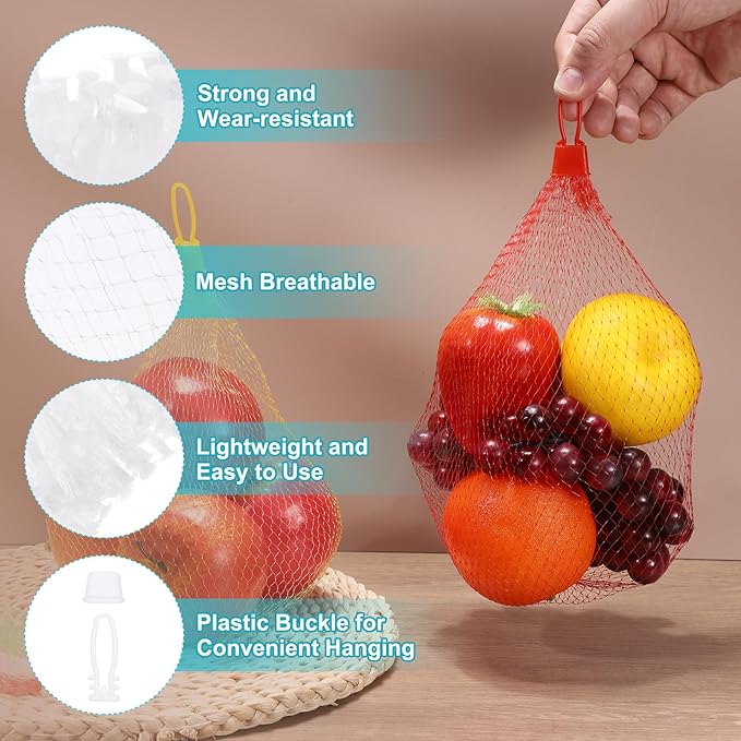 uxcell 100 Pcs Reusable Mesh Produce Bags, 40cm/16 Inch Washable Net Storage Bags Reusable Grocery Reusable Storage Bags with Plastic Buckle for Fresh Fruit Vegetables Seafood, White