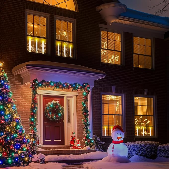 10 Pack Christmas Window Candles with Remote: Battery Operated LED Candles with Drip Texture with Timer - Flickering Flameless Candles with Candlesticks for Home Decor Christmas Halloween Wedding