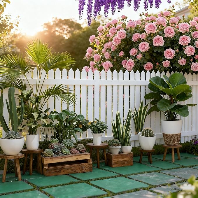 4-Pack Wood Plant Stands Indoor Outdoor, Heavy Duty 6-12 Inch Flower Pot Holder Stand, Natural Camphor Pine Wood Modern Large Plant Stool for Multiple Potted Plants, Home Office Garden & Bar Decor