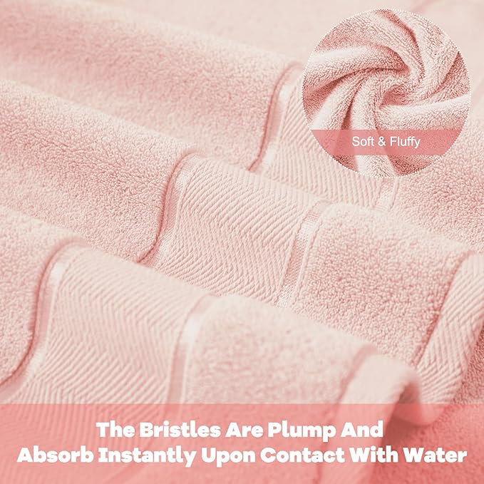 Marvione Bath Towels Set 6 Piece, 100% Turkish Cotton Highly Absorbent and Soft Towels for Bathroom 2 Bath Towels 2 Hand Towels 2 Washcloths, Pink