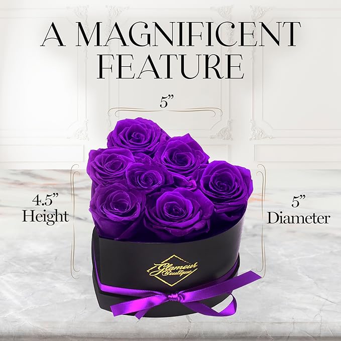 GLAMOUR BOUTIQUE 7 Flower Forever Heart Shape Box - Preserved Roses Gift for Her, Preserved Flowers, Purple