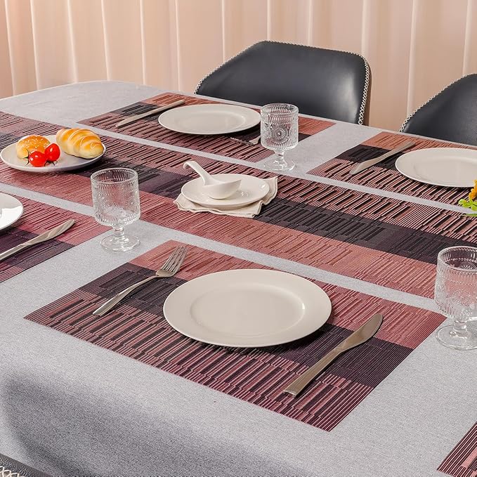 Placemats Set of 6, Vinyl Woven Place Mats Indoor Set of 6 Washable Wipeable PVC Table Mats Heat-Resistant Non Slip Plastic Placemat for Kitchen Dining Outdoor Table (Purple Red, Set of 6)