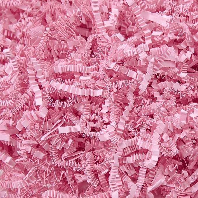 Mefleet 2 LB Crinkle Cut Paper Shred Filler Light Pink Crinkle Shredded Paper for Gift Box - Gift Basket Bag Filler - Grass Cushion Stuffing for Valentine's Day, Birthday Packaging Wrapping
