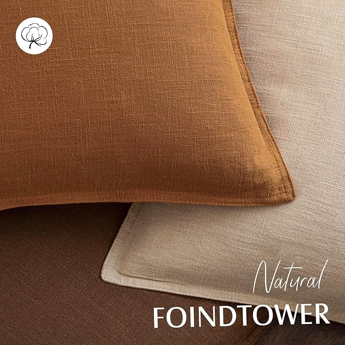 Foindtower Set of 2, Decorative Linen Soild Throw Pillow Covers Soft Accent Cushion Euro Case Boho Farmhouse Pillowcase for Chair Couch Sofa Bedroom Living Room Home Decor 26 x 26 Inch Autumn Orange