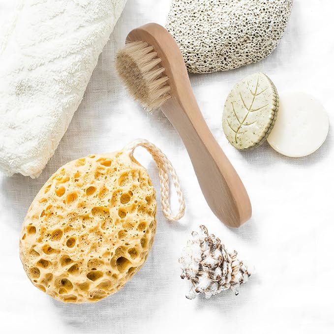 STOBAZA Multi-Function Wooden Shower Body Brush with Exfoliating Bristles for Deep Skin Cleansing Long Handle for Reach Areas Portable Dry Skin Brush for Face and Body Massage and